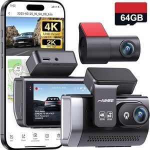 4K+2K Dash Cam Front and Rear with 64GB